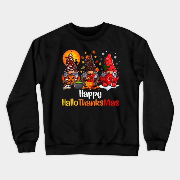 Happy Hallothanksmas Gnomes Halloween Thanksgiving Christmas Crewneck Sweatshirt by everetto